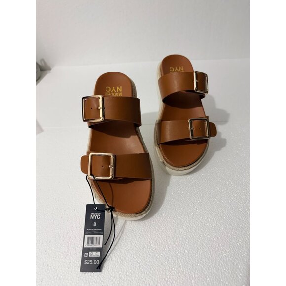 Madden NYC Womens Platform Sandals Brown Faux Leather Double Strap Adjustable Bu - Picture 10 of 12